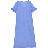 NRBY Blue V-Neck Linen Slub Dress