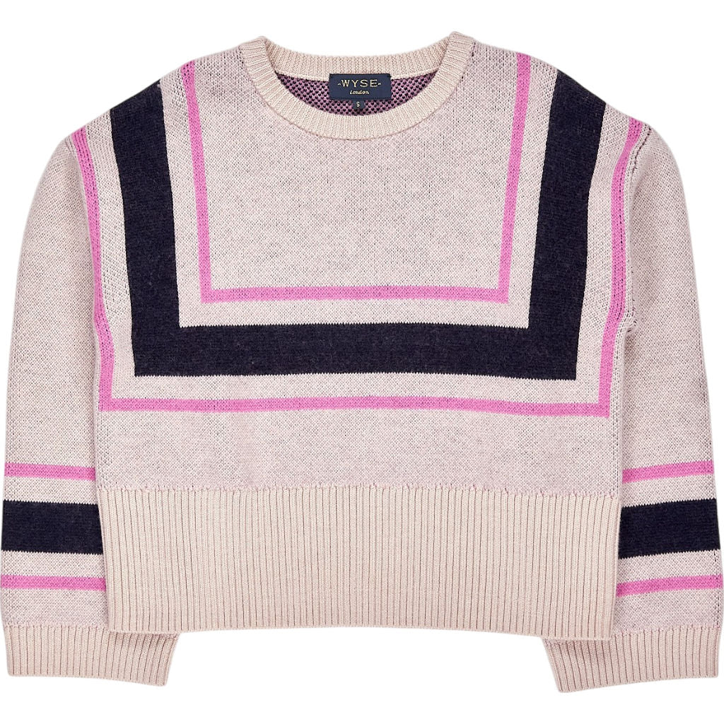 Wyse Pink Navy Stripe Knit Jumper