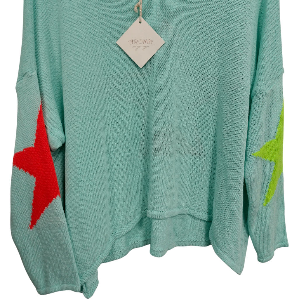 Aroma Green Star Sleeve Knit Jumper