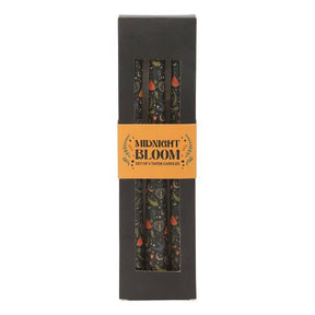 Set of 3 Black Folk Floral Print Taper Candles