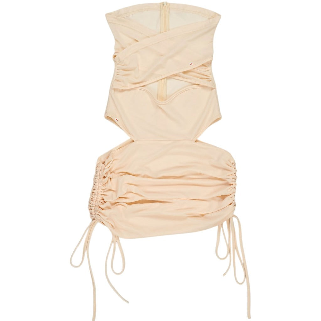 SRVC Beige Strapless Ruched Bodysuit