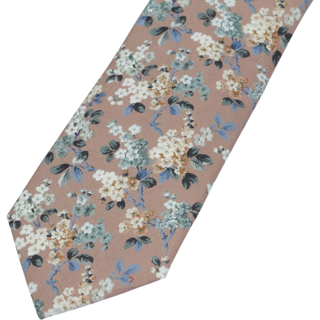 Moss Dusky Pink Floral Liberty Fabric Tie