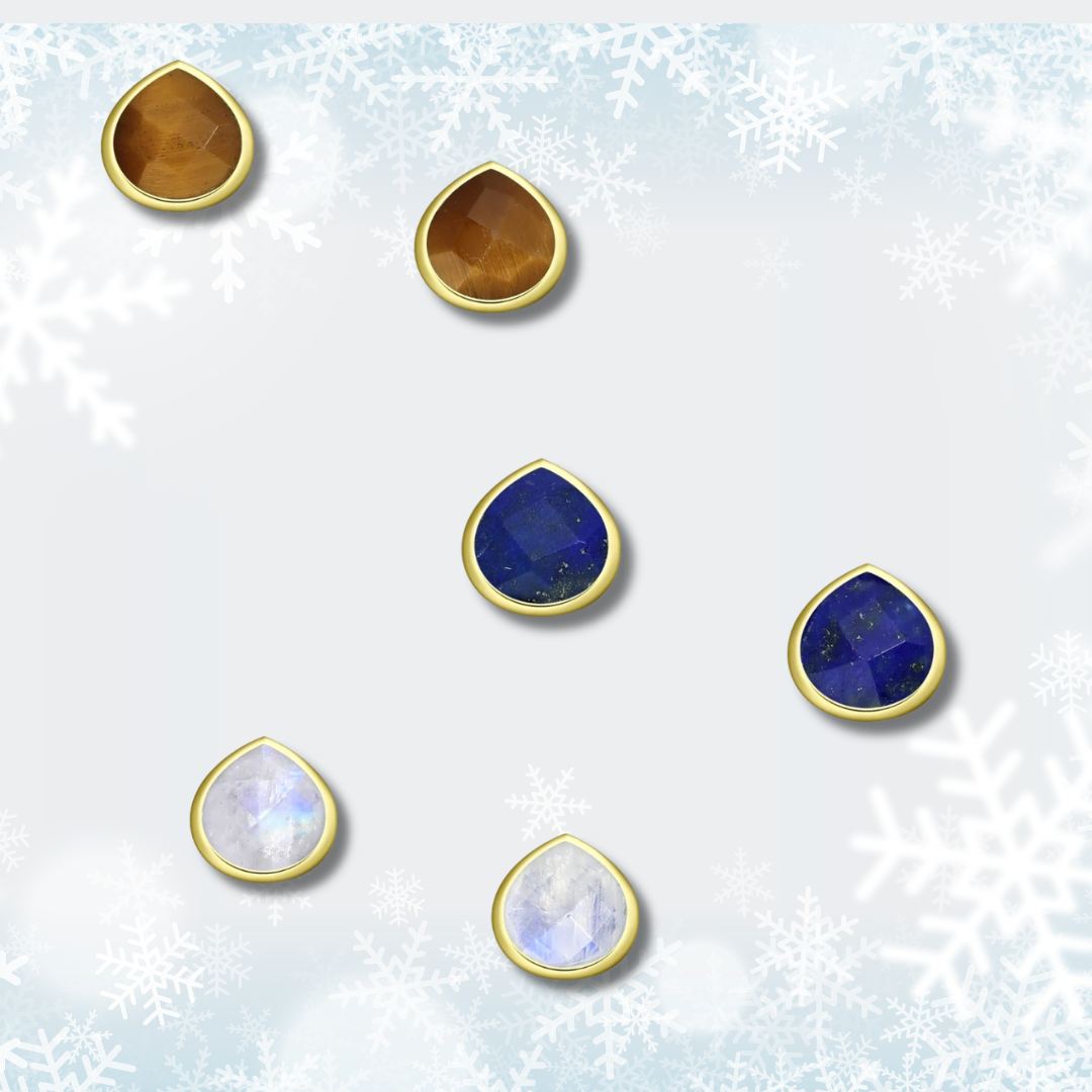 Tear Drop Stone Stud Earrings - gold plated