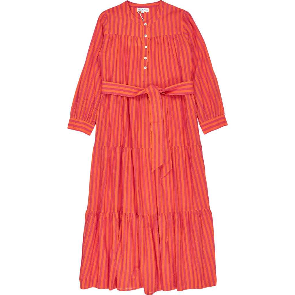 Pink City Prints Orange Striped Cotton Dress