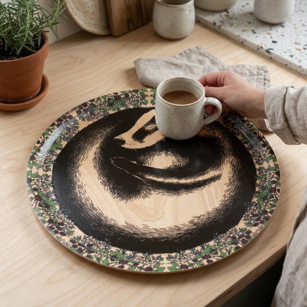 Sleeping Badger Birch Round Tray