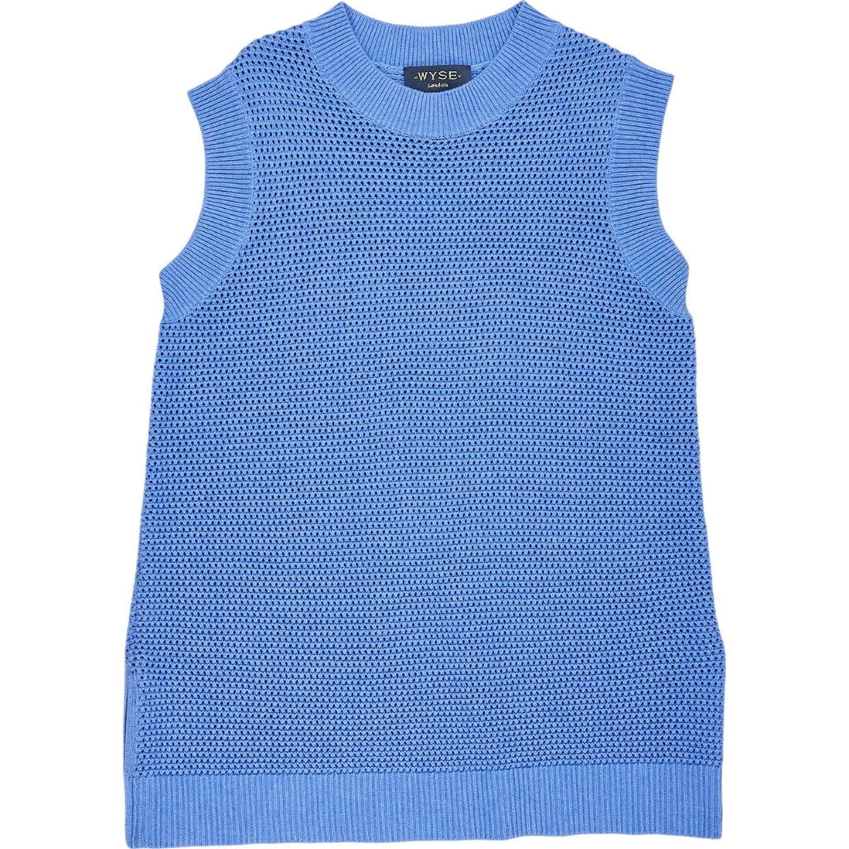 Wyse Blue Sleeveless Knit Top S