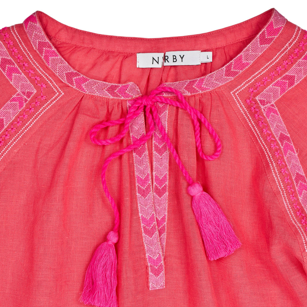 NRBY Pink Embroidered Linen Blouse
