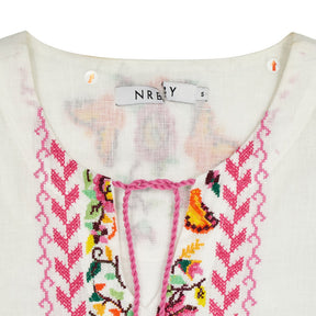 NRBY White Pink Embroidered Top