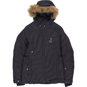 Billabong Black Quilted Jacket with Faux Fur Hood