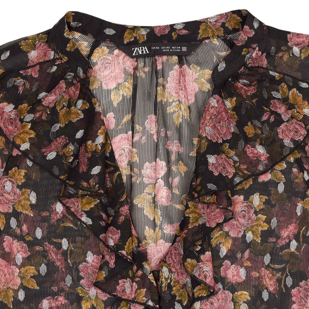 Zara Black Floral Sheer Blouse
