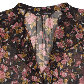 Zara Black Floral Sheer Blouse