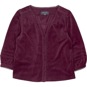 Wyse Burgundy Purple Lace Trim Blouse