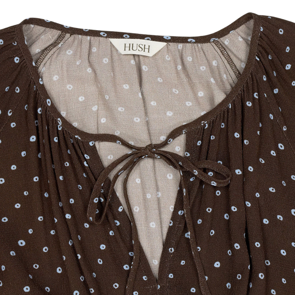 Hush Brown/Blue Tie Front Printed Dress