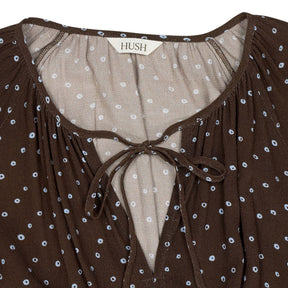 Hush Brown/Blue Tie Front Printed Dress