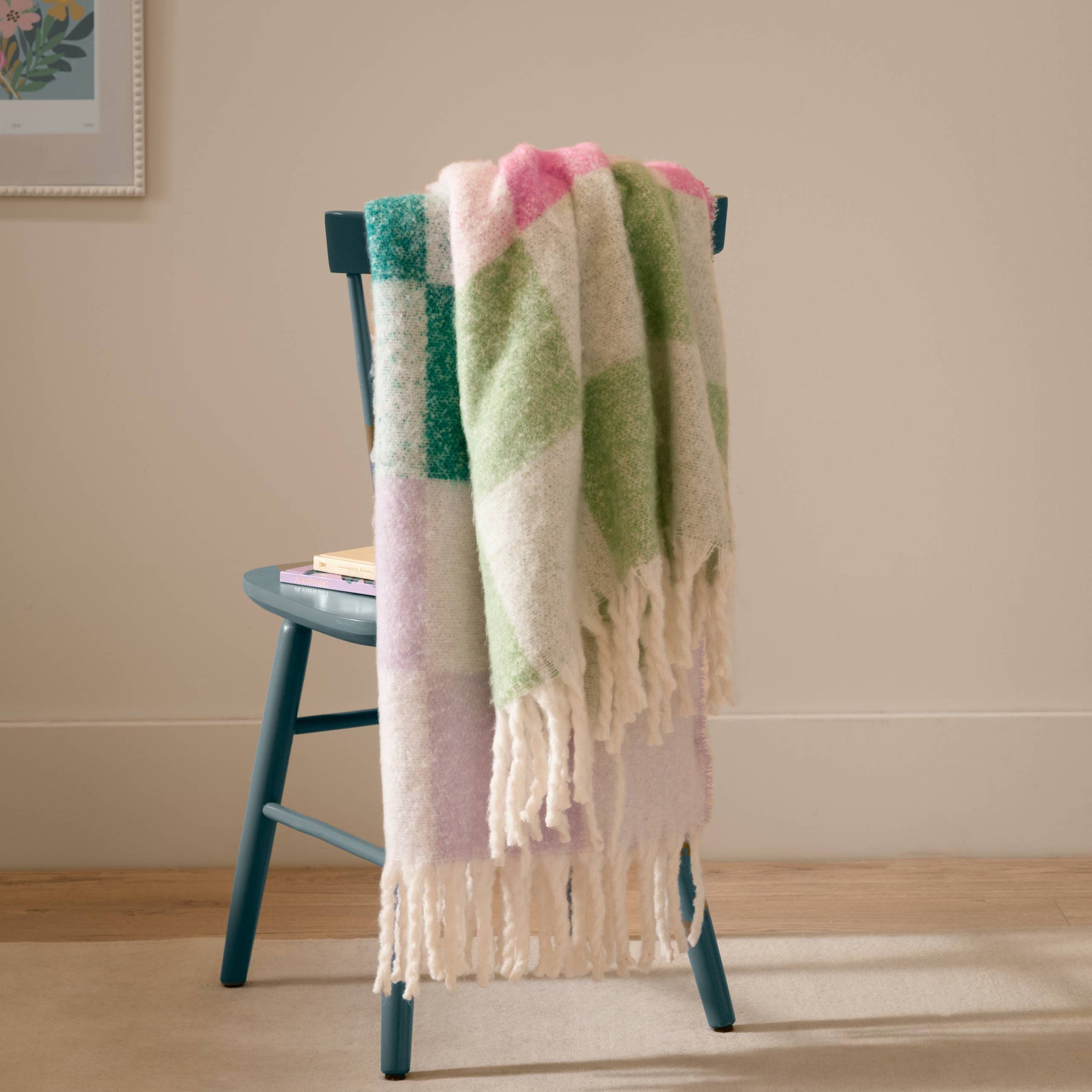 'JOY' Checked Tasselled Throw