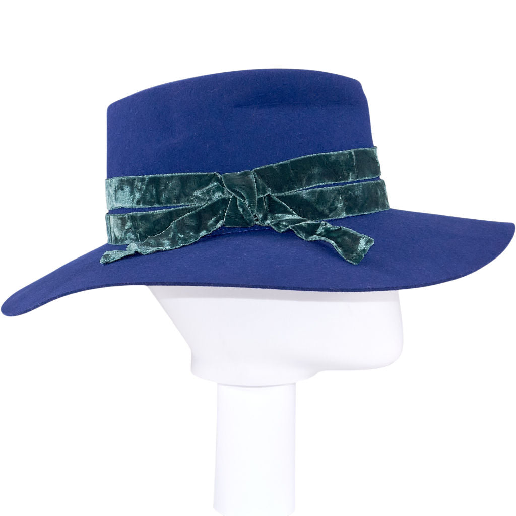 Lock & Co Blue Wool Hat with Green Band