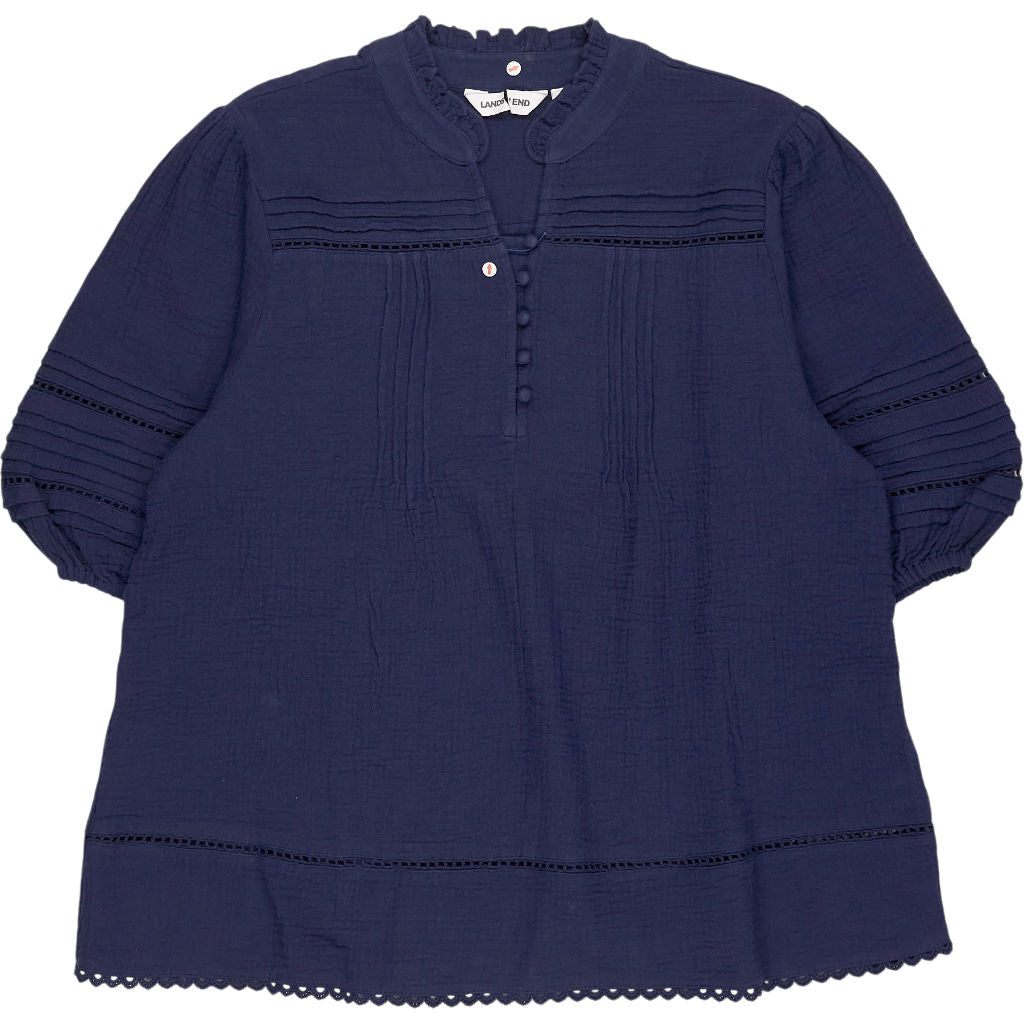 Lands' End Navy Button-Detail Blouse