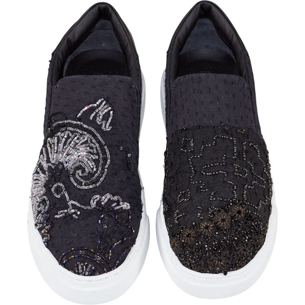 By Walid Black Beaded Slip-On Trainers