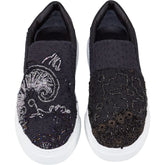 By Walid Black Beaded Slip-On Trainers
