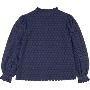 Wyse Broderie Anglais Navy Blouse