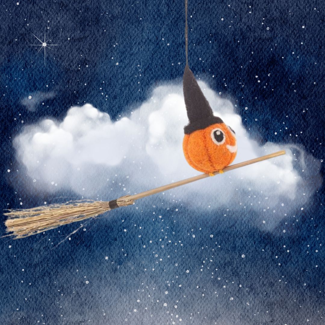 Handmade Hanging Felt Flying Pumpkin Biodegradable Halloween Decoration