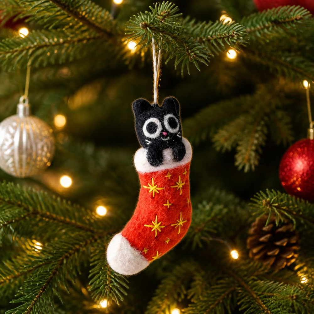 Viv, Cat in Red Stocking Decoration