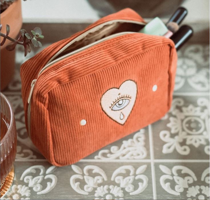 Corduroy Makeup Bag in Rust