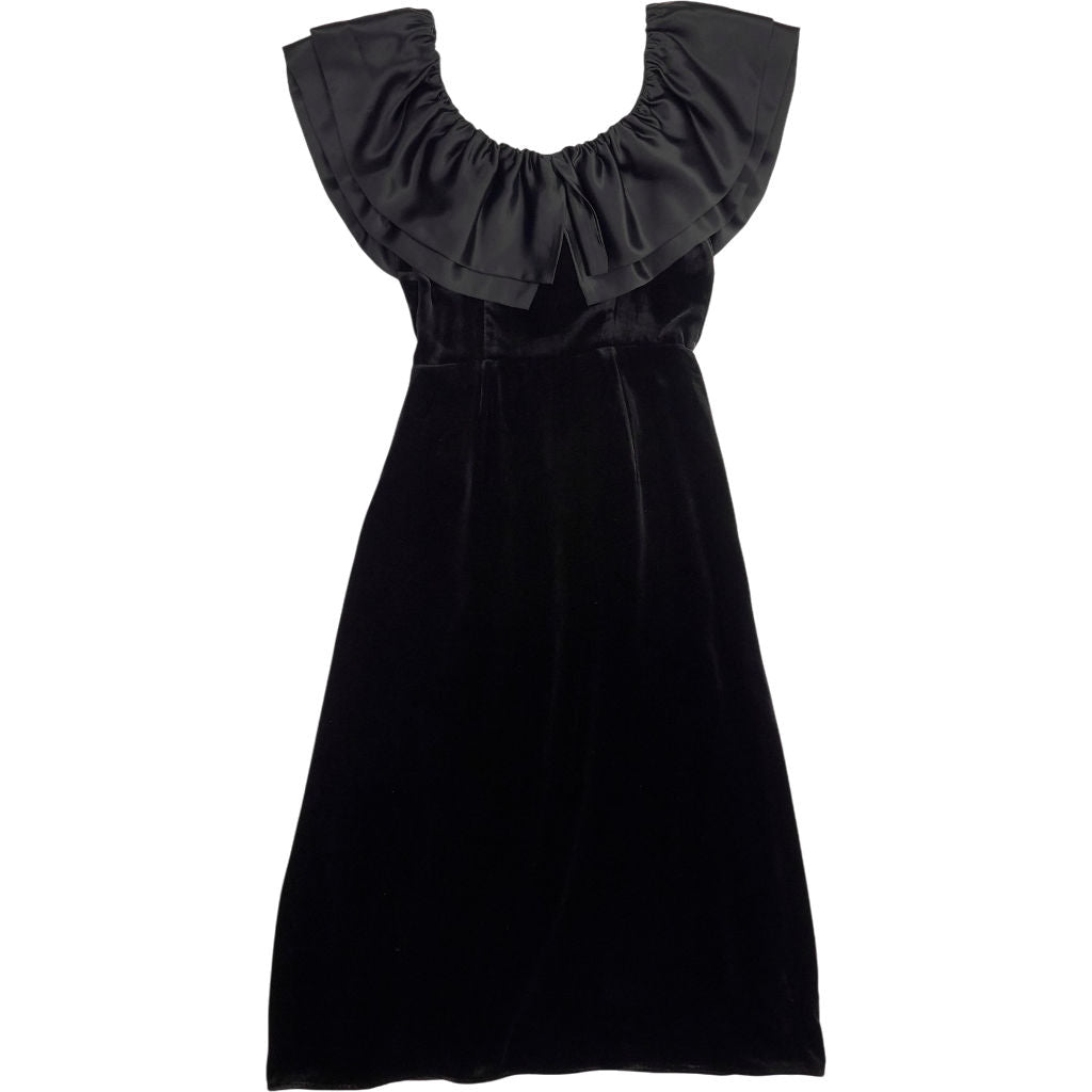 WYSE Black Velvet Ruffle Dress