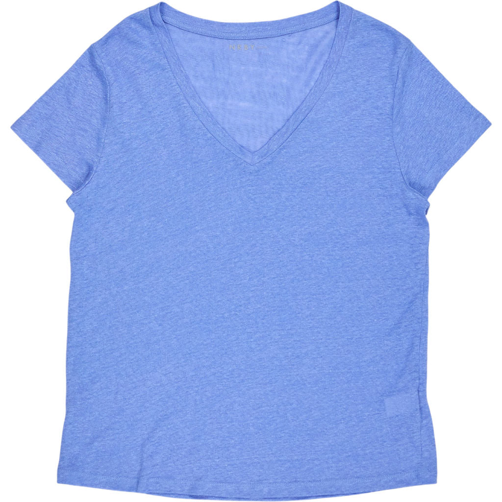 NRBY Blue Linen V-Neck T-Shirt
