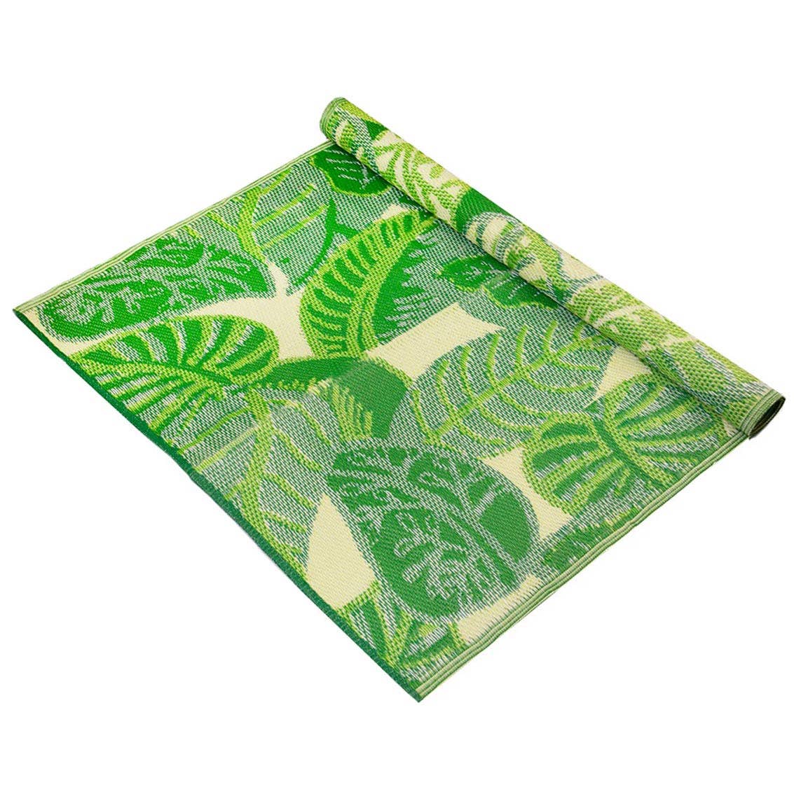 Green Tropical Palm Leaf Outdoor Rug