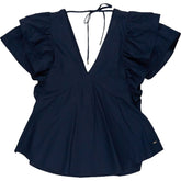 Tommy Hilfiger Blue Ruffled Sleeve Blouse