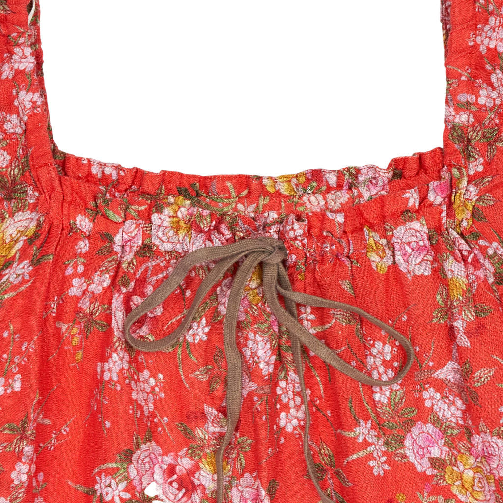 By Walid Red Floral Linen Dress