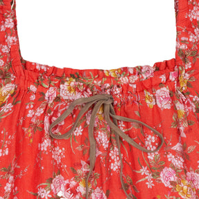 By Walid Red Floral Linen Dress