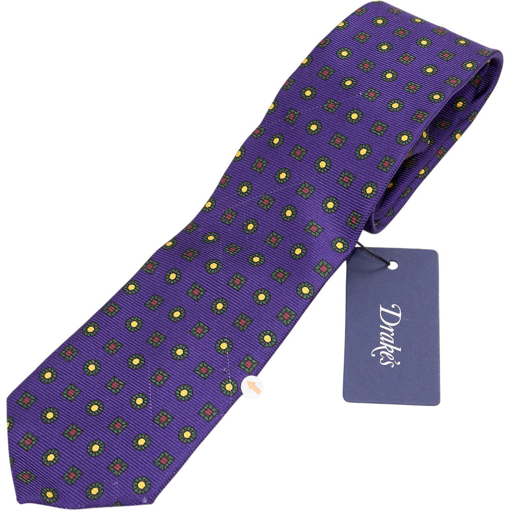 Drake's Purple Patterned Silk Tie