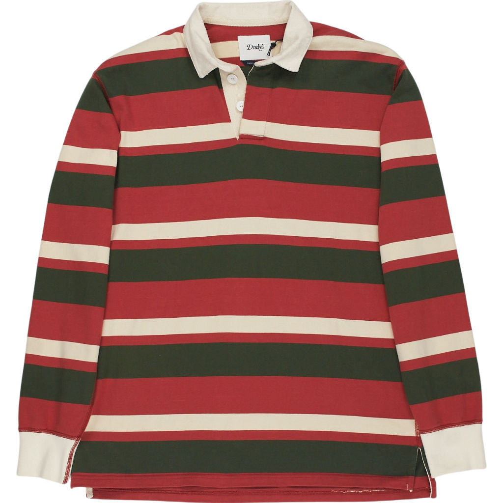 Drake's Orange Striped Rugby Shirt M