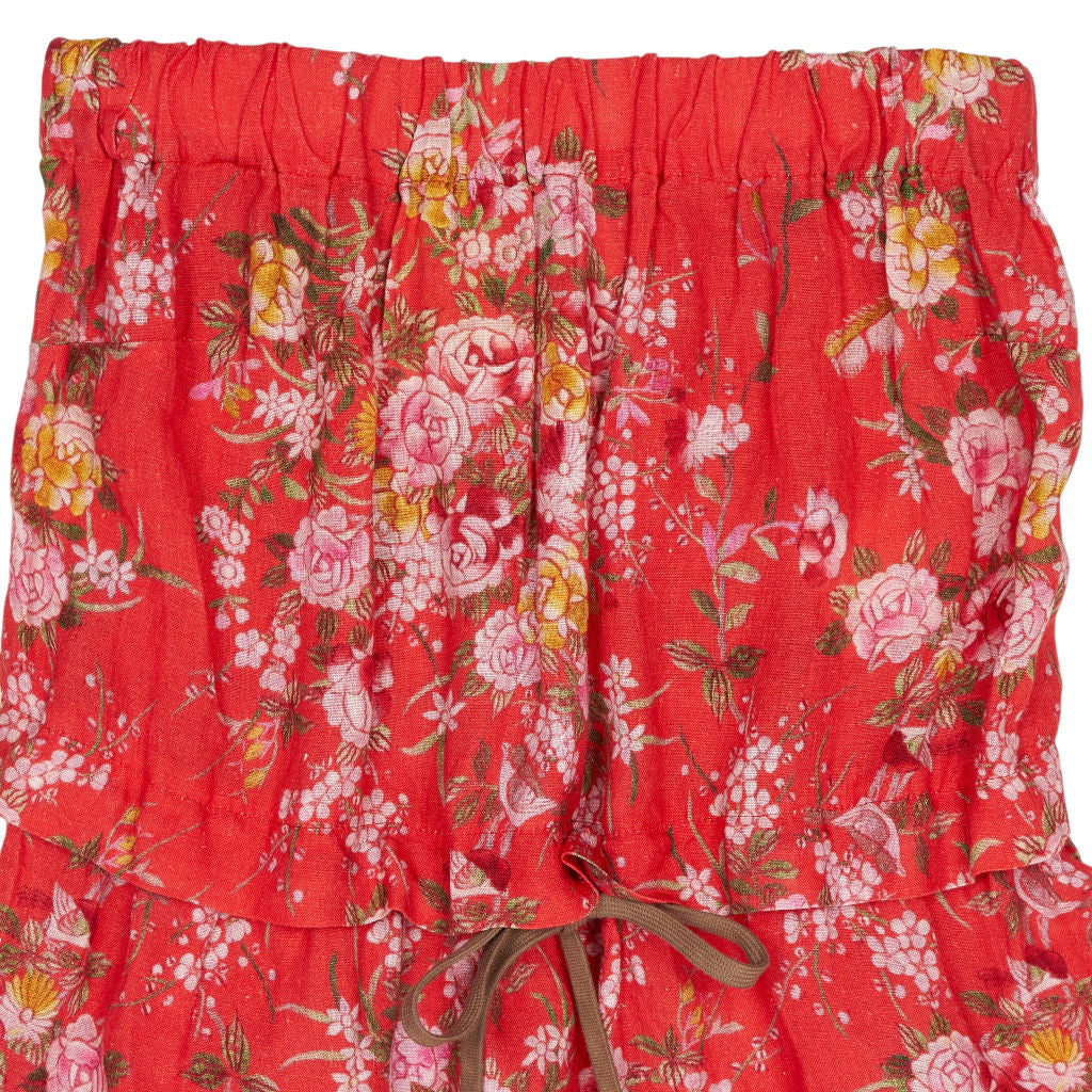 By Walid Red Floral Linen Dress