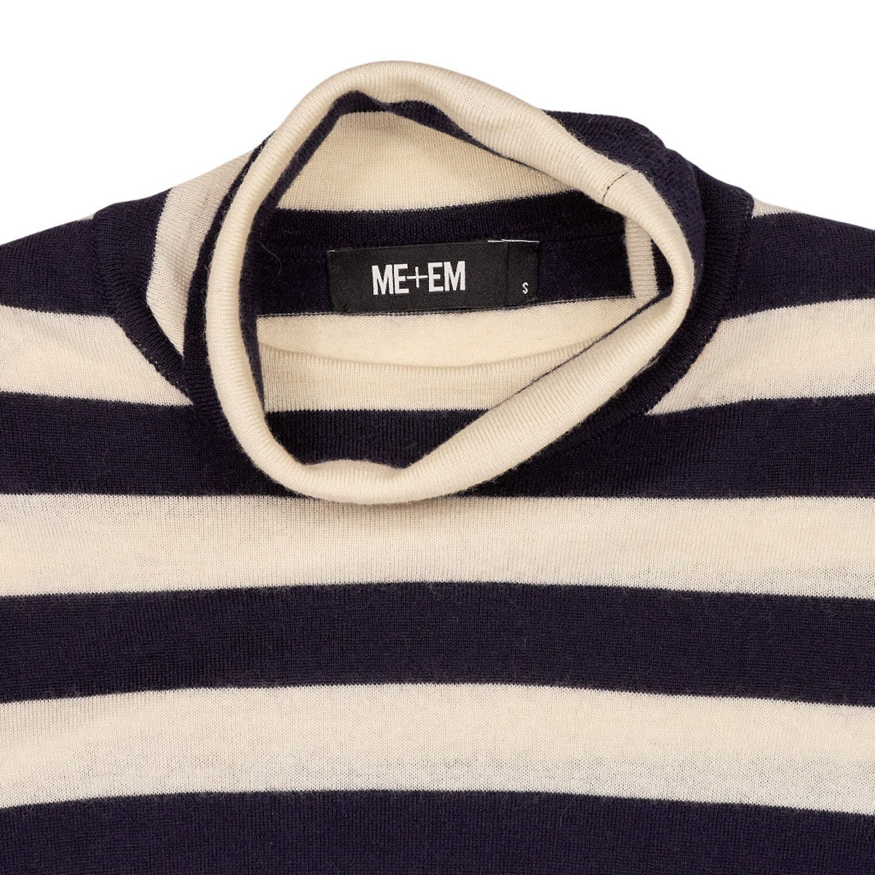 ME+EM Blue Cream Stripe Turtleneck Jumper