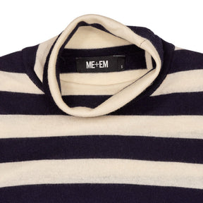 ME+EM Blue Cream Stripe Turtleneck Jumper