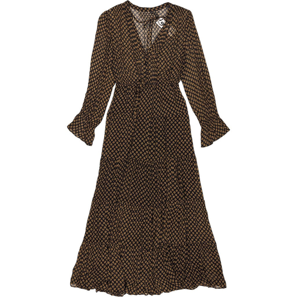 Rixo Black Shibori Daisy Crinkle Chiffon Maxi Dress