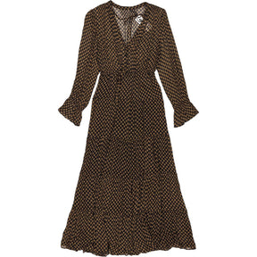 Rixo Black Shibori Daisy Crinkle Chiffon Maxi Dress