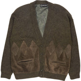 Vintage Cortefiel Brown Wool Cardigan with Suede Panel