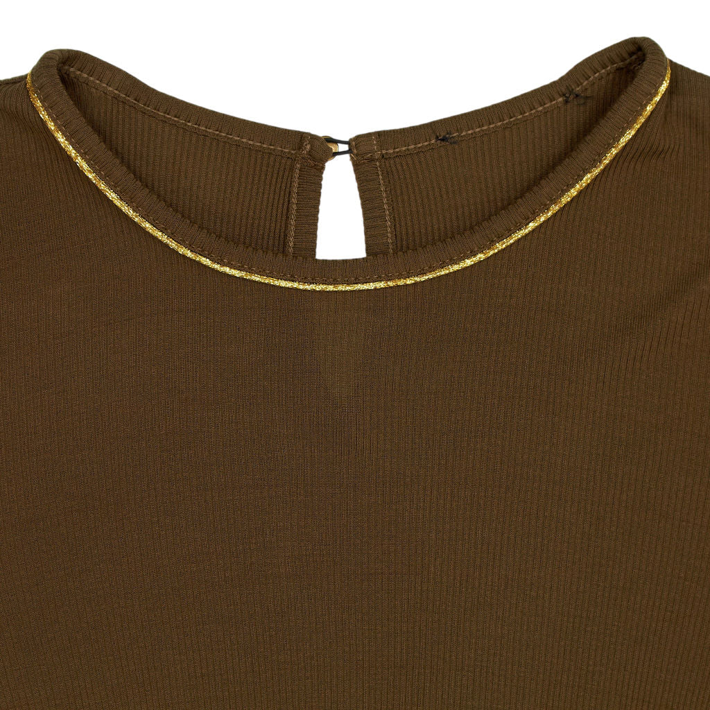 WYSE Brown Short Sleeve Top with Gold Trim