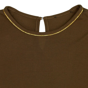 WYSE Brown Short Sleeve Top with Gold Trim