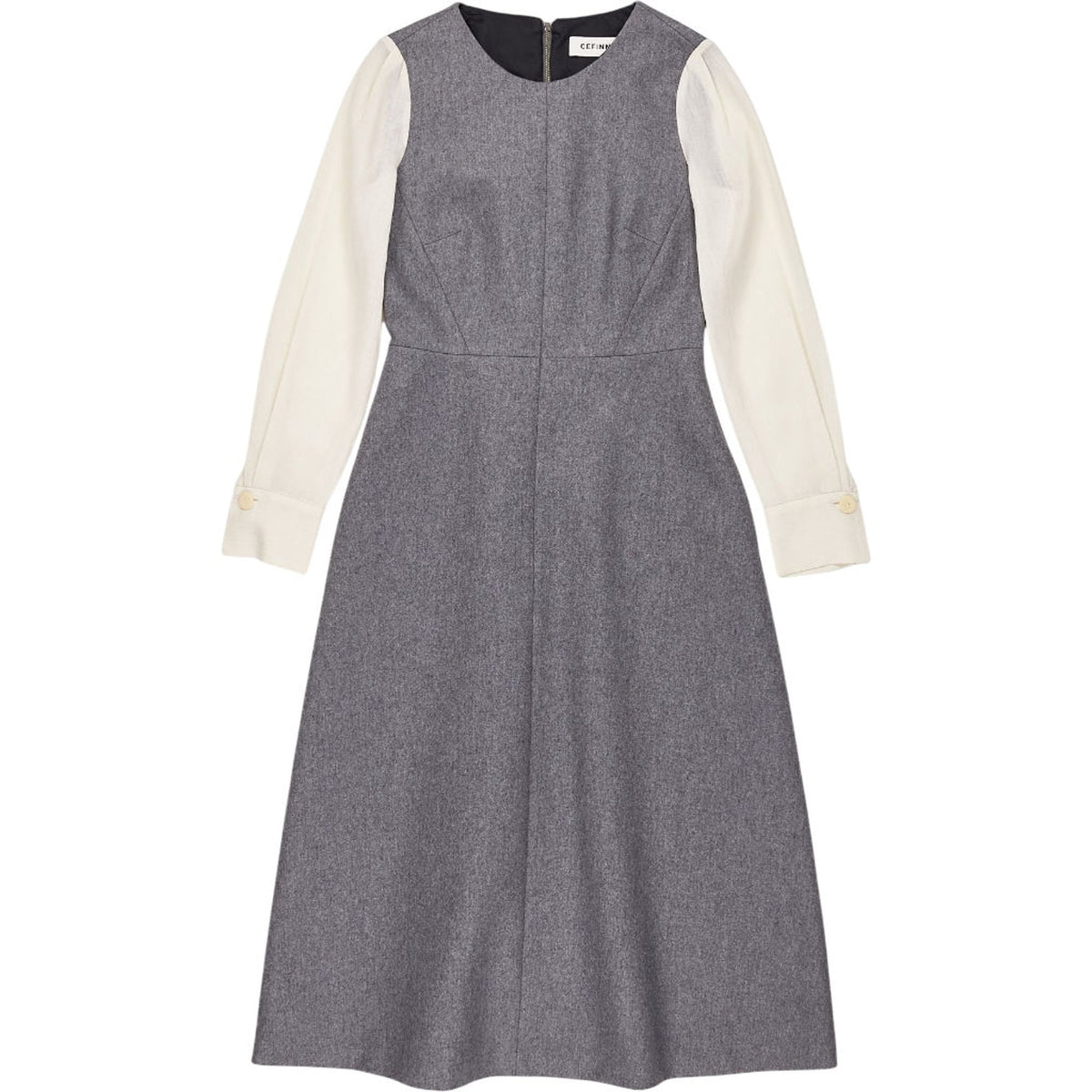 Cefinn Grey Wool Dress with Cream Sleeves