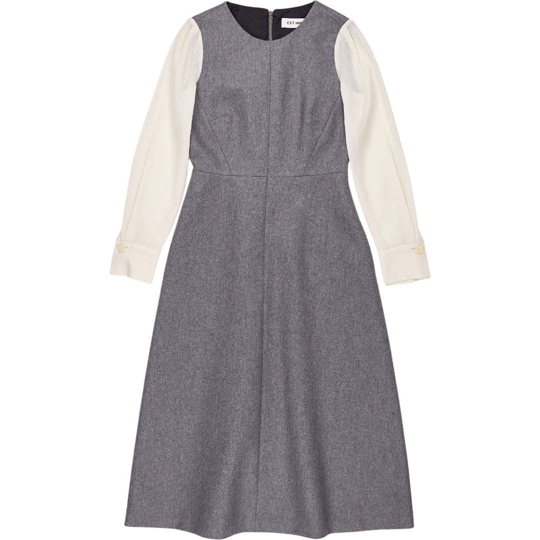 Cefinn Grey Wool Dress with Cream Sleeves