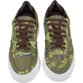 By Walid Green Print Raw Silk Trainers