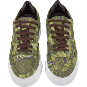 By Walid Green Print Raw Silk Trainers