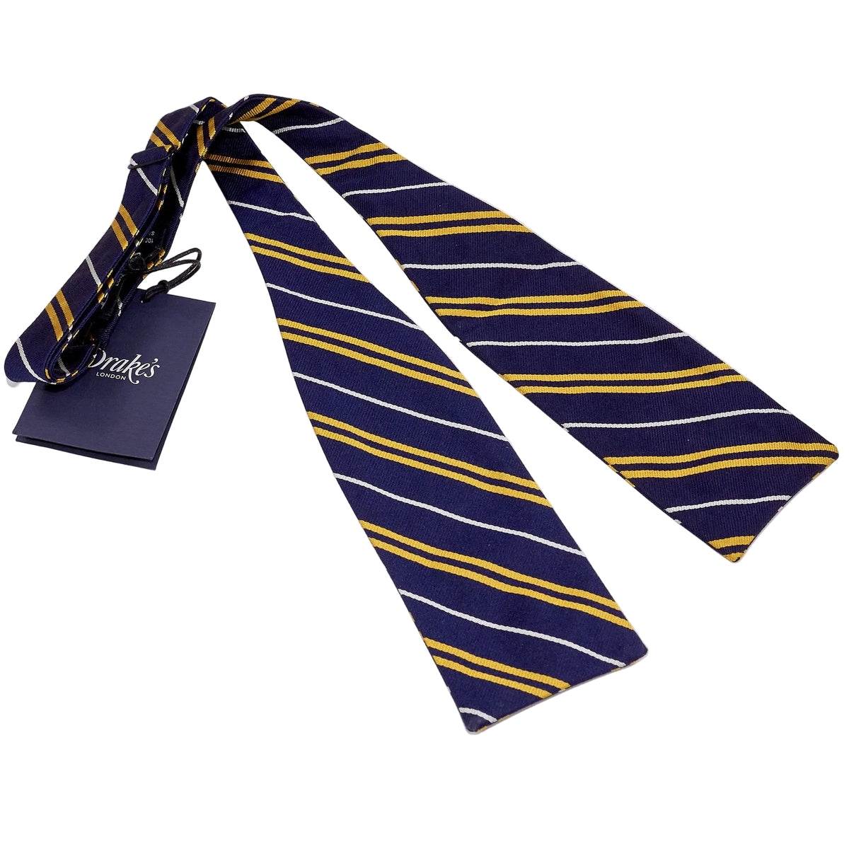 Drake's Navy Yellow Striped Silk Bow Tie