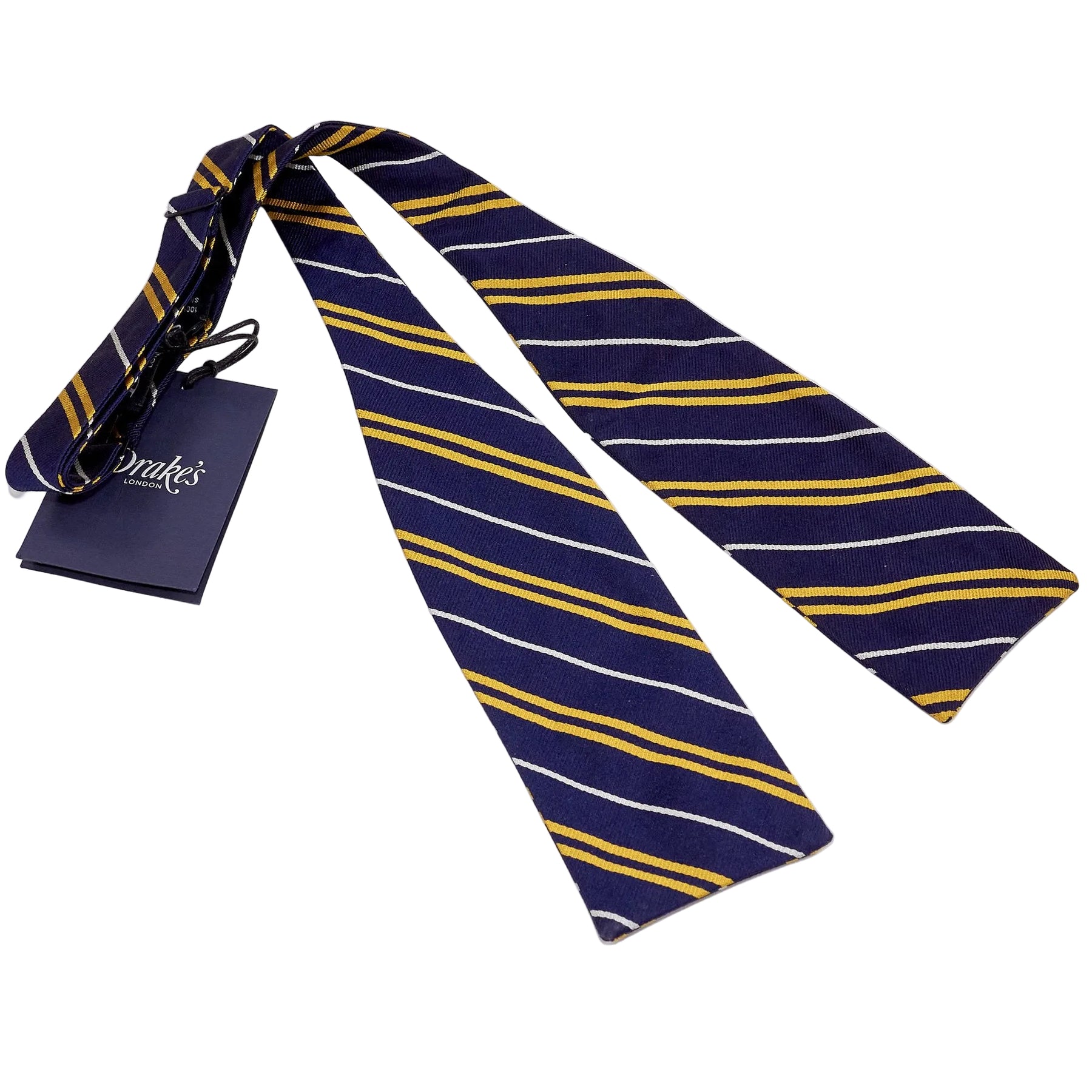 Drake's Navy Yellow Striped Silk Bow Tie