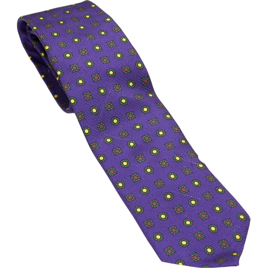 Drake's Purple Patterned Silk Tie